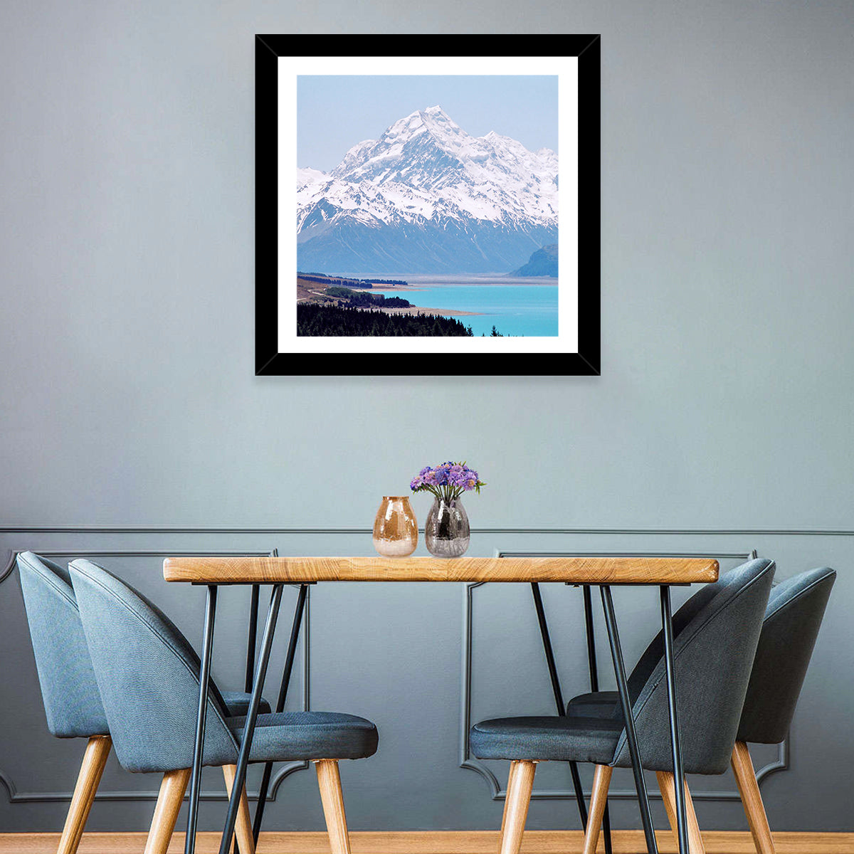Lake Pukaki and Aoraki Mount Cook Wall Art in a room, square