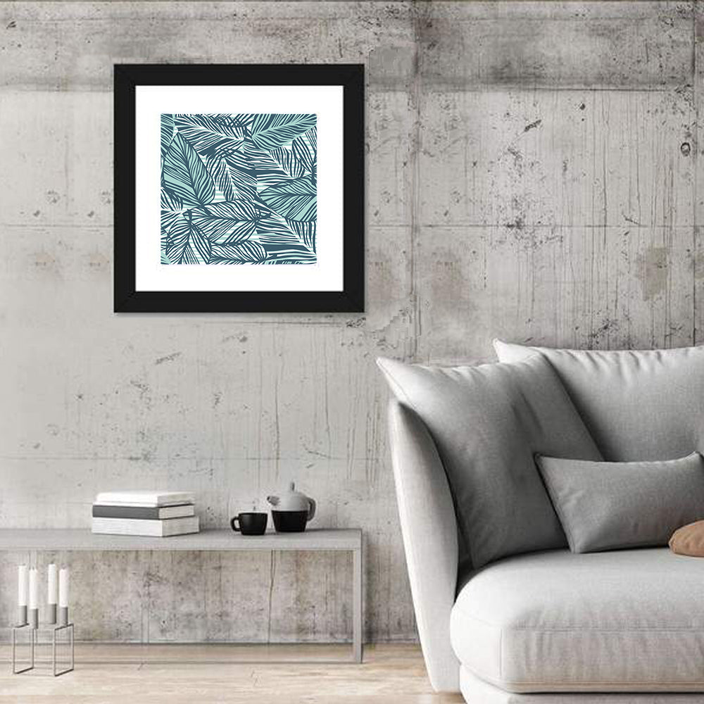 Striped Blue Palm Leaves Pattern Wall Art
