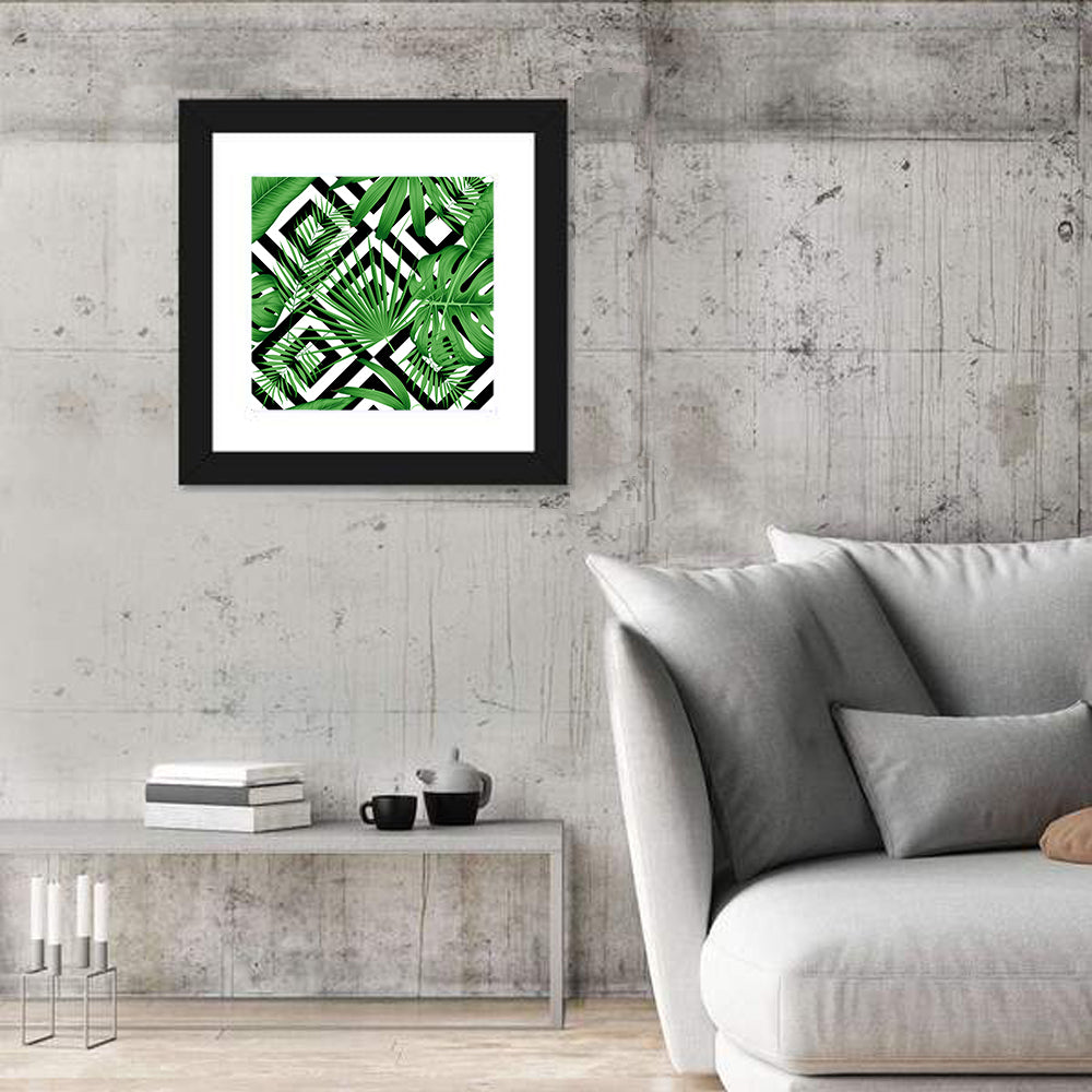 Tropical Geometric Leaves Pattern Wall Art