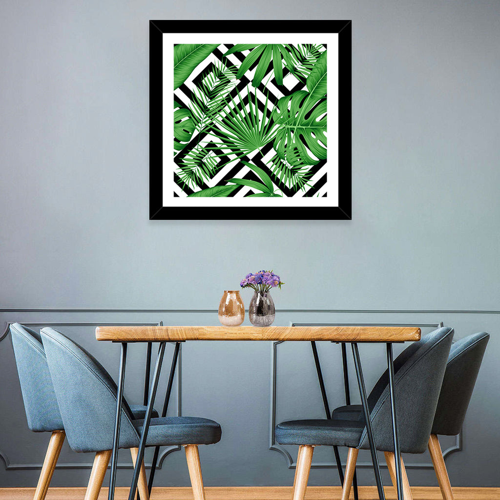 Tropical Geometric Leaves Pattern Wall Art