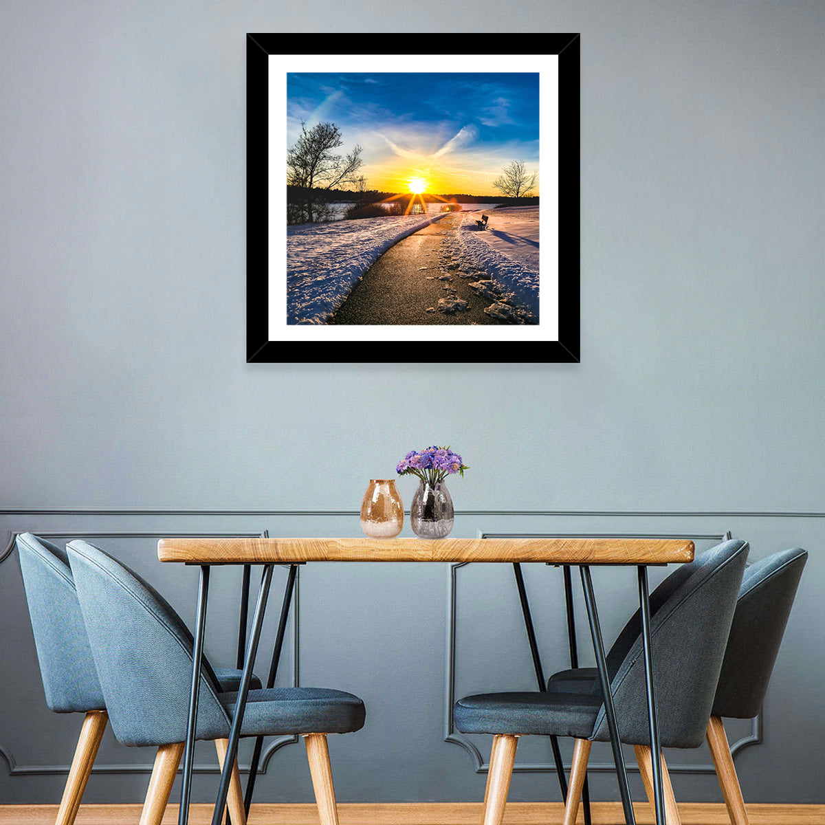 Lake Zorinsky Winter Sunrise Wall Art in a room, square