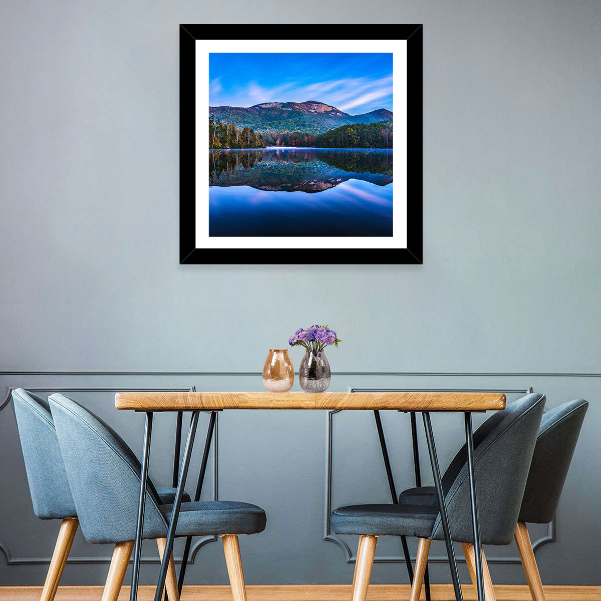 Pinnacle Lake Reflection Wall Art in a room, square