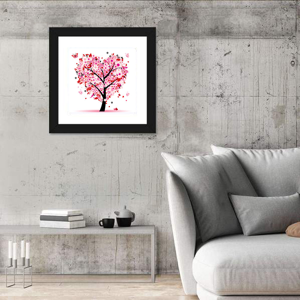 Pink Heart Tree Wall Art in a room, square