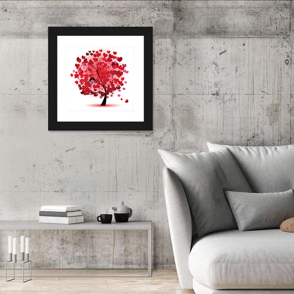 Heart Tree with Kissing Birds Wall Art in a room, square