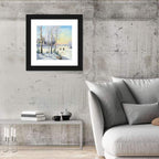 Birch-framed Winter Village Wall Art