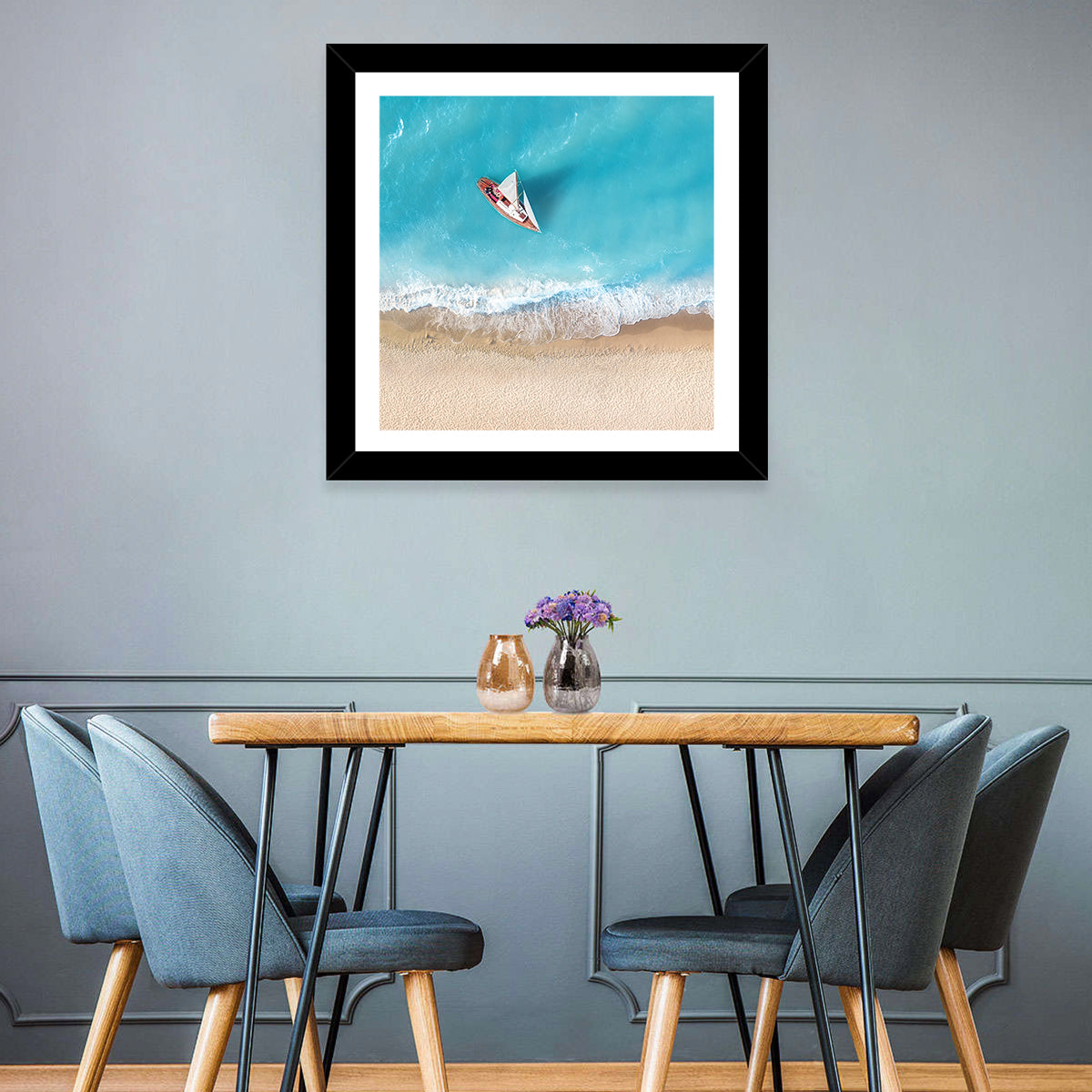 Centered Sailboat Over Turquoise Sea Wall Art