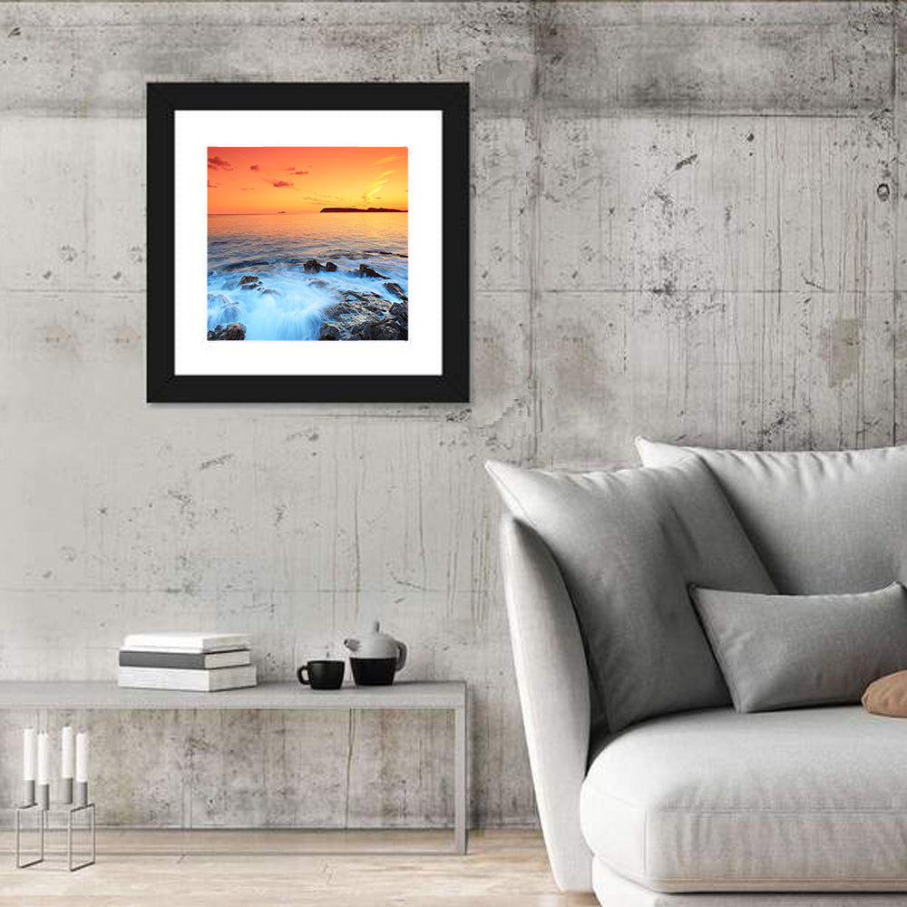 Dubrovnik Sunset Over Rocky Shore Wall Art in a room, square