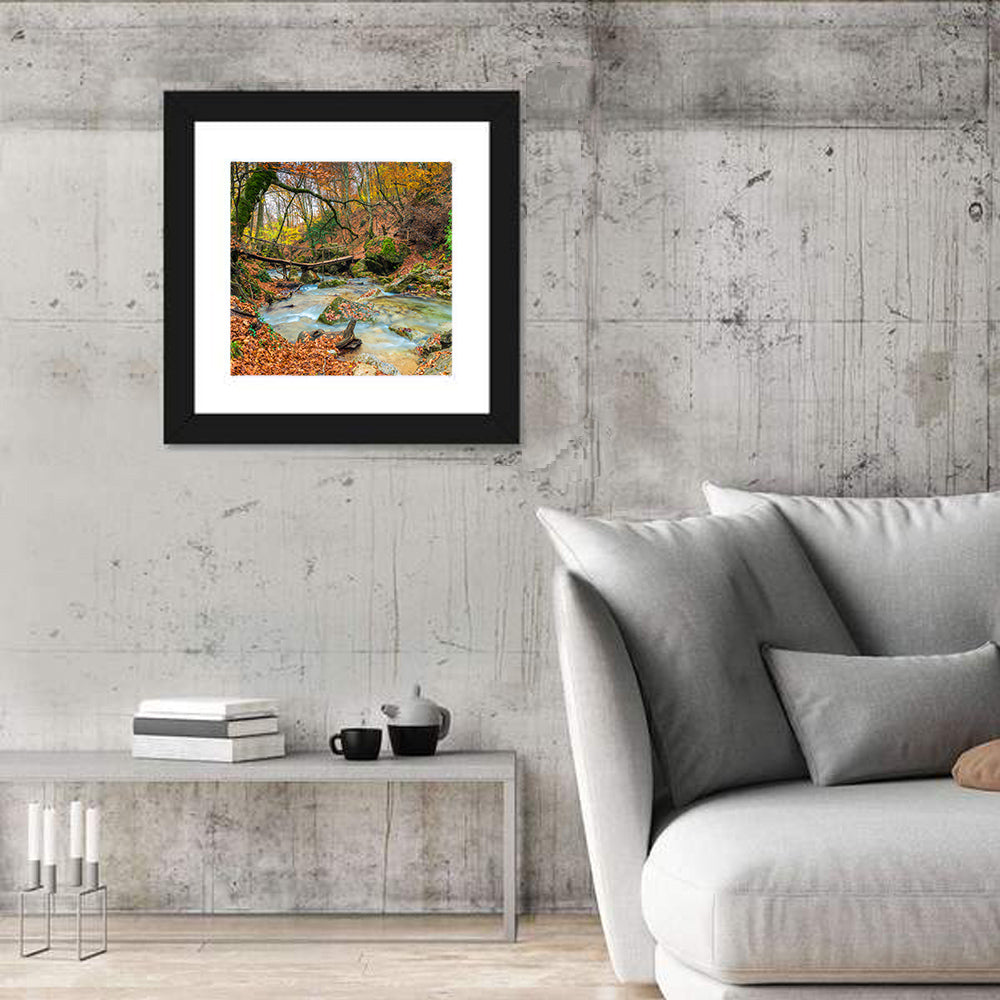 Mossy Footbridge in Autumn Forest Wall Art