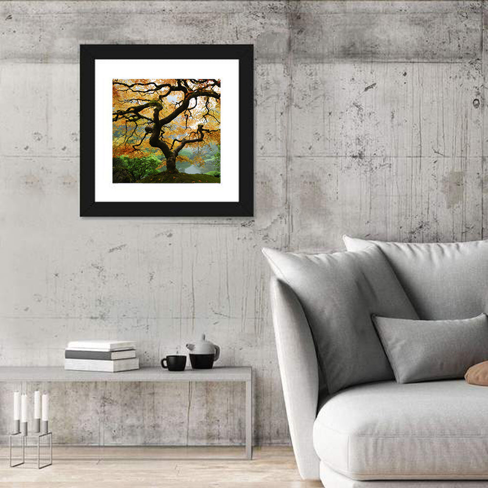 Japanese Autumn Maple Wall Art in a room, square