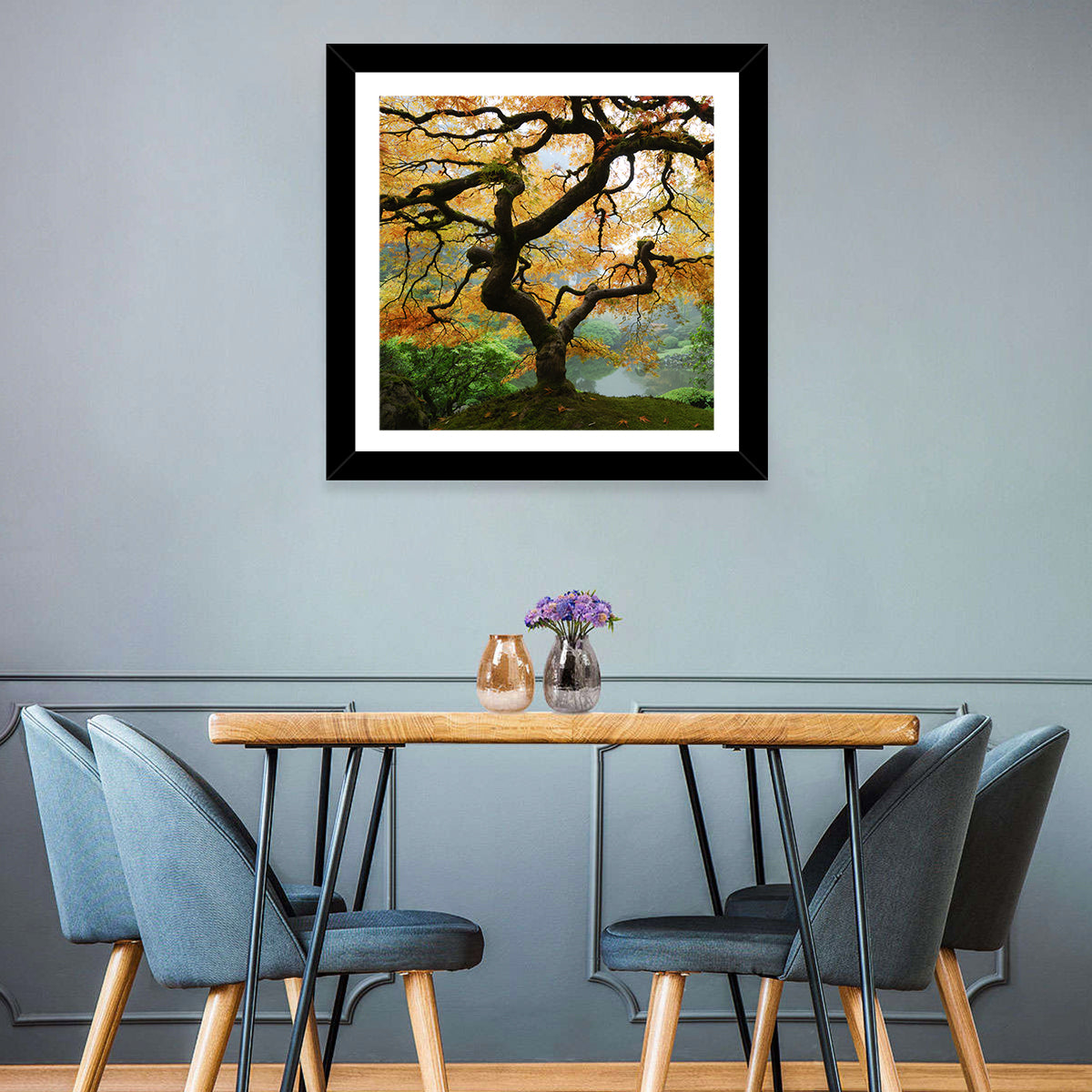 Japanese Autumn Maple Wall Art in a room, square