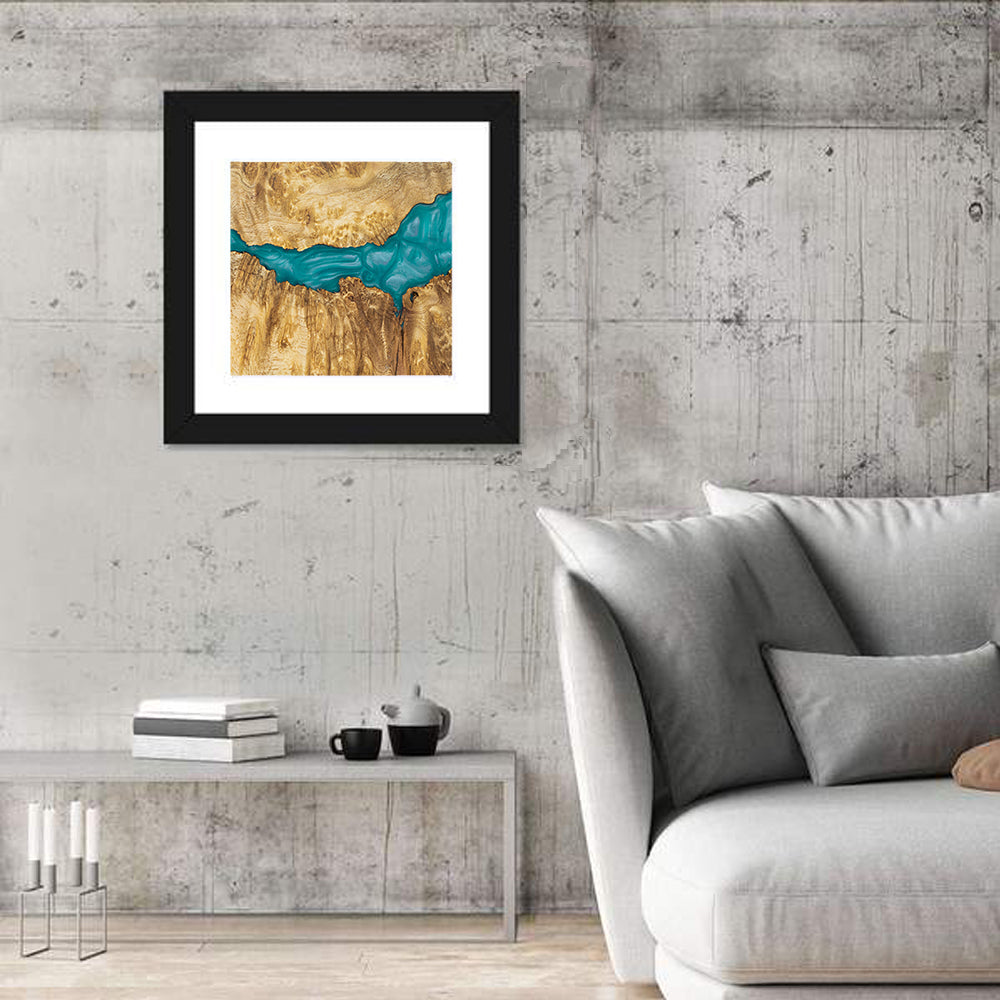 Burled Wood River with Teal Resin Wall Art