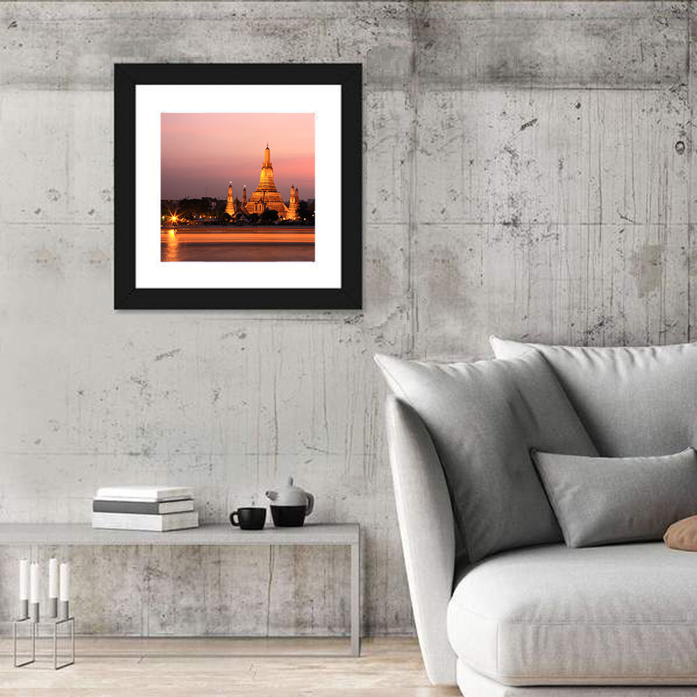 Wat Arun at Dusk Wall Art in a room, square