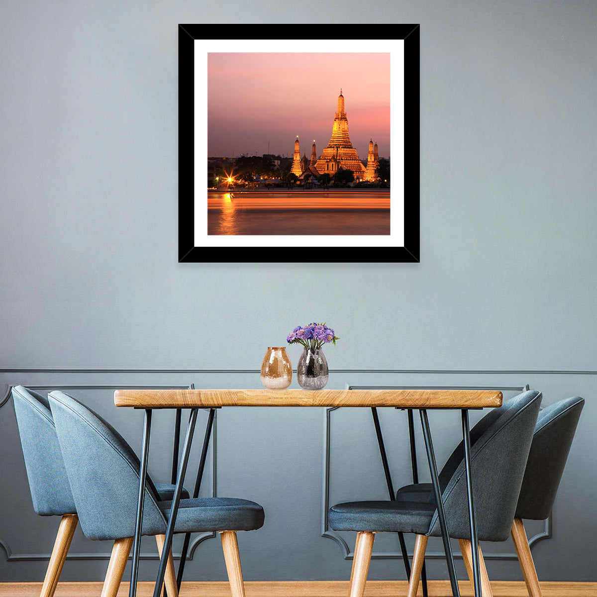 Wat Arun at Dusk Wall Art in a room, square