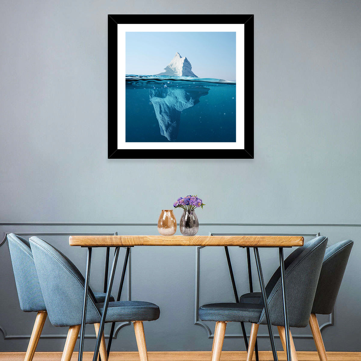 Split-level Iceberg Wall Art in a room, square
