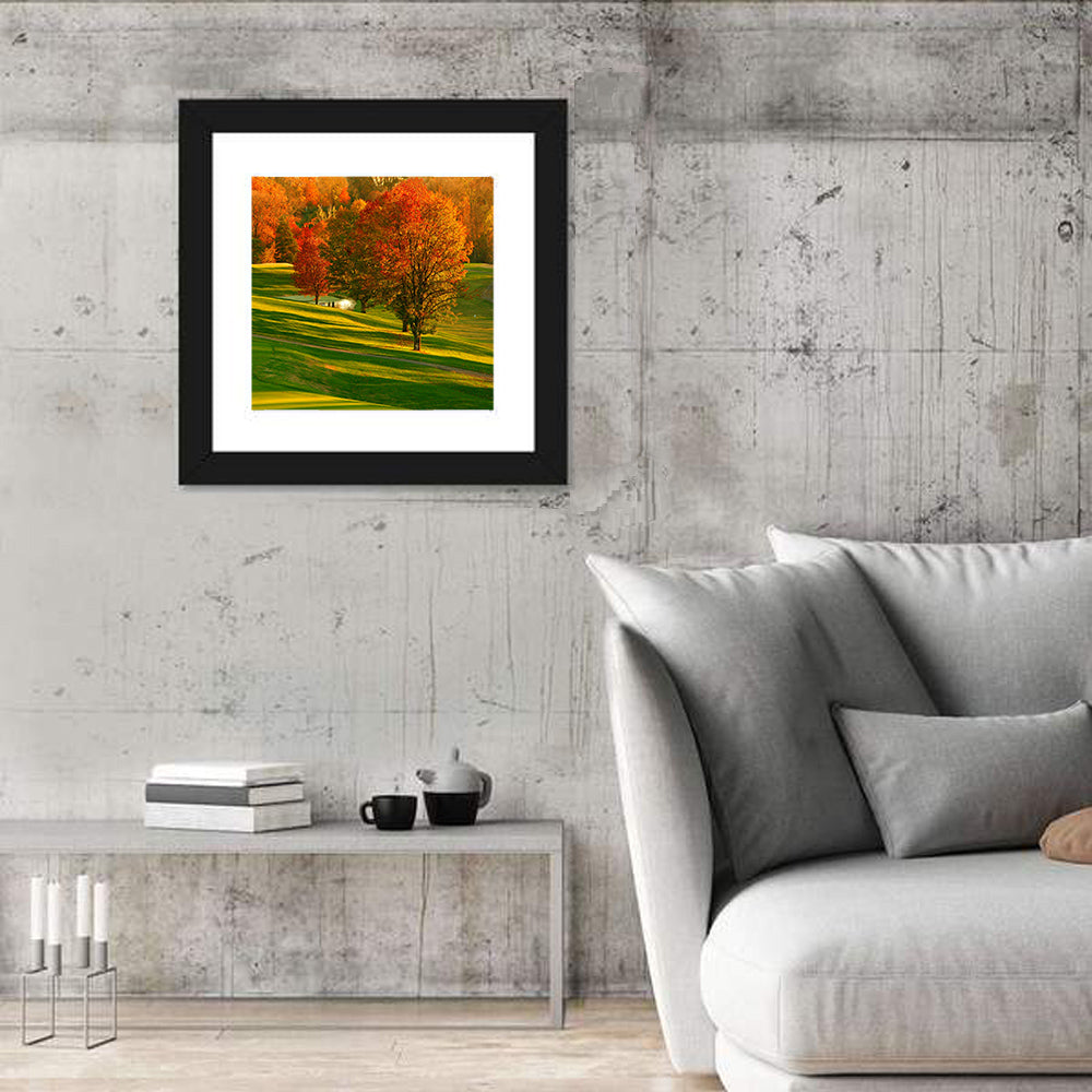 Golden Hour Golf Course Wall Art in a room, square