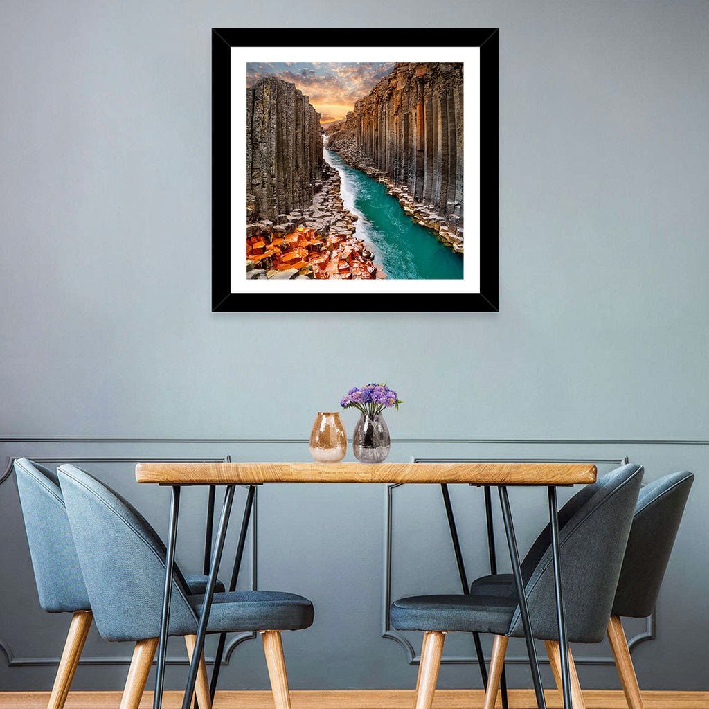 Stuðlagil Canyon Basalt Columns at Golden Hour Wall Art