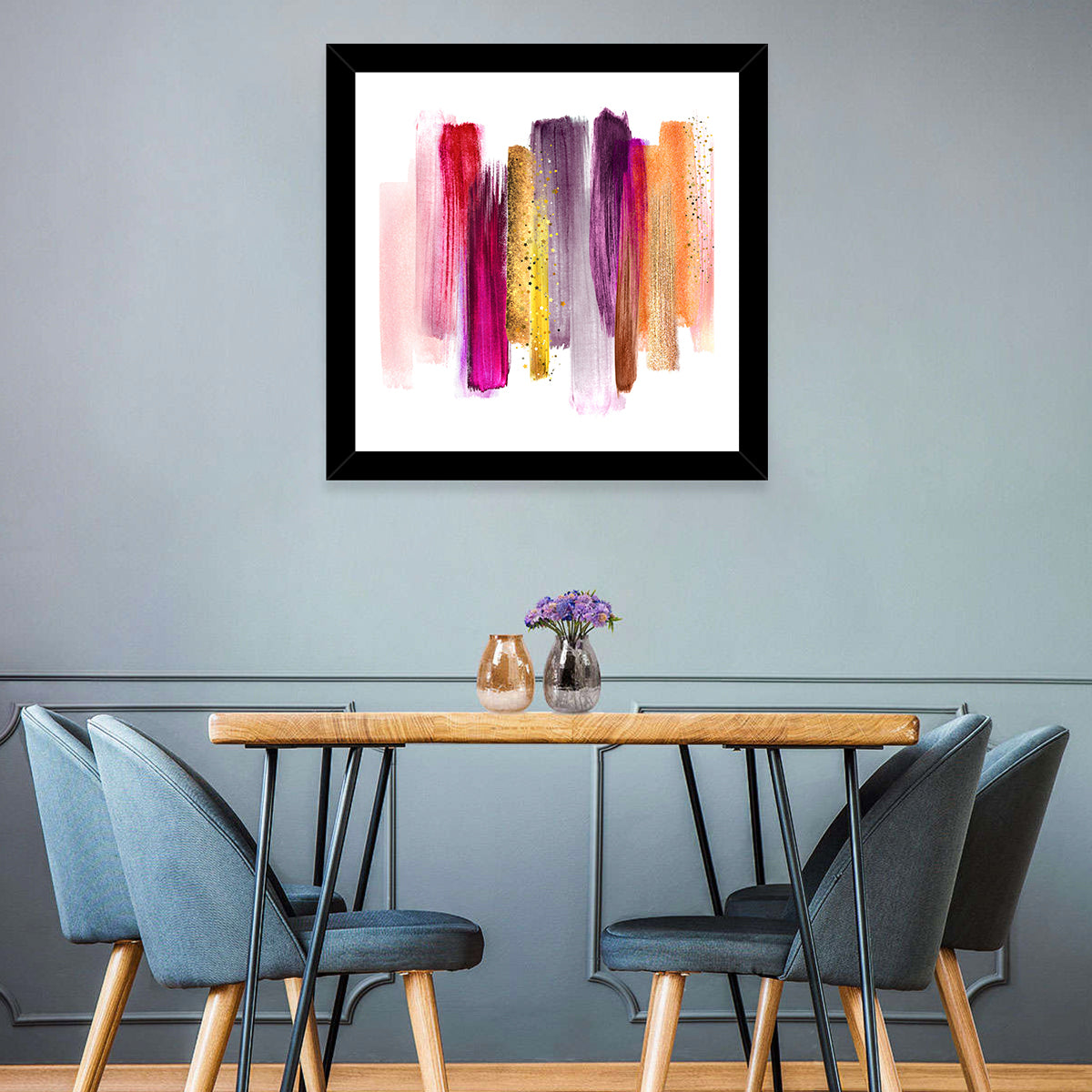 Fuchsia and Gold Brush Strokes Wall Art
