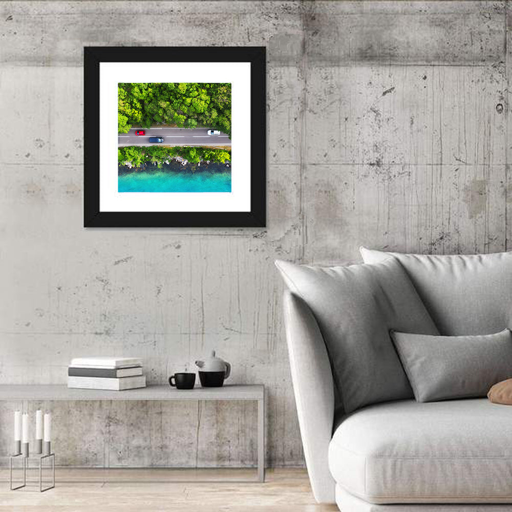 Sea Coast Highway Wall Art in a room, square