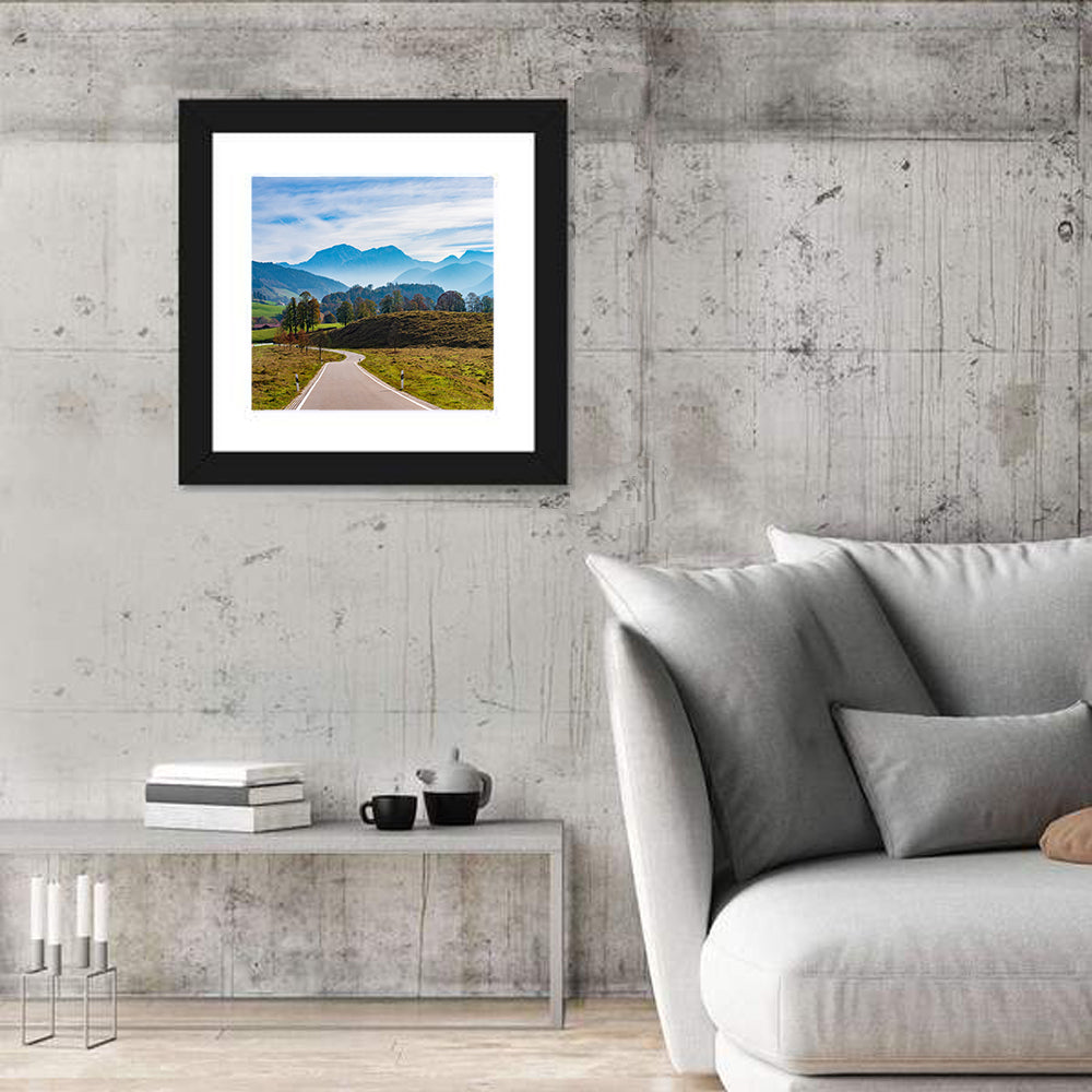 Bavarian Mountain Valley Wall Art in a room, square