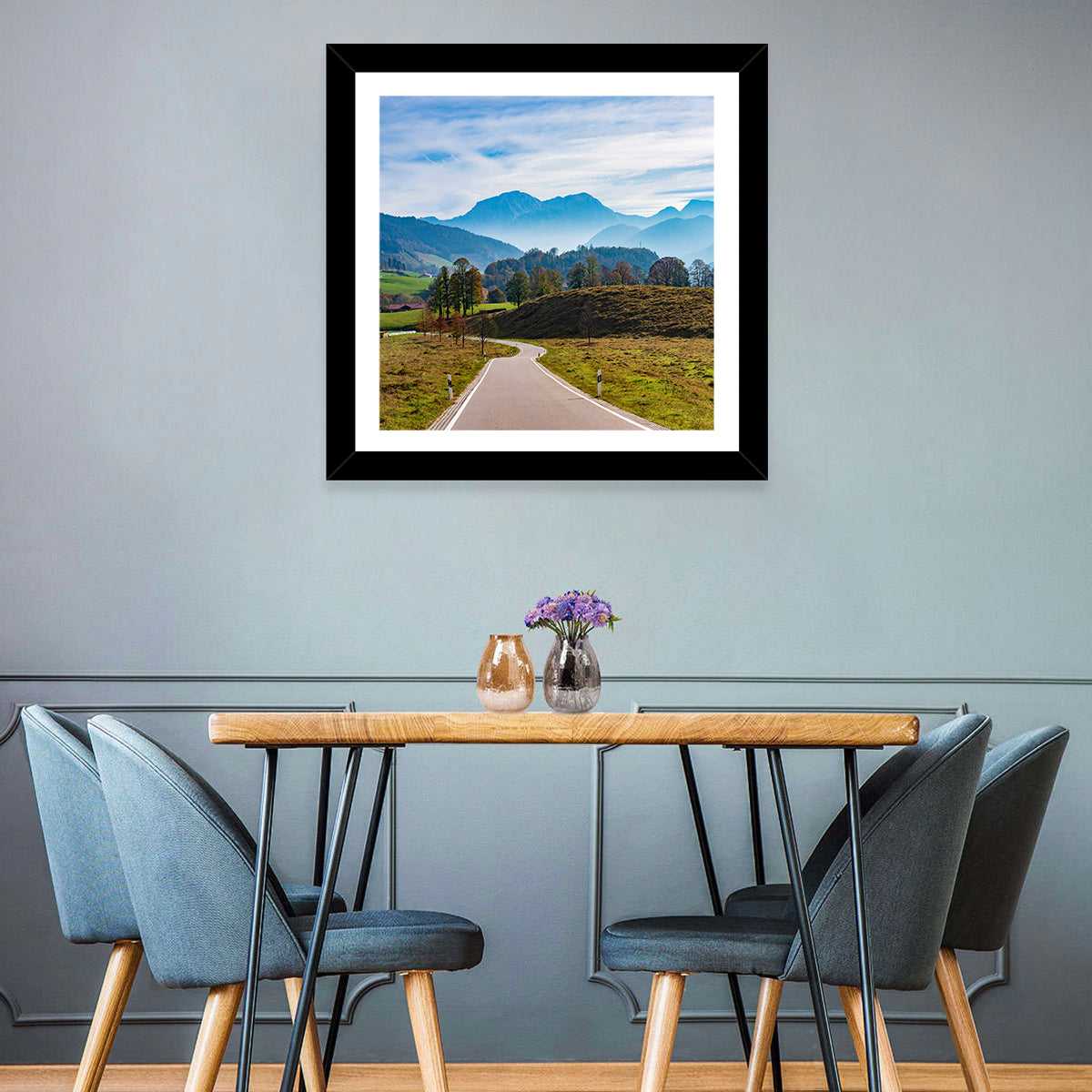 Bavarian Mountain Valley Wall Art in a room, square