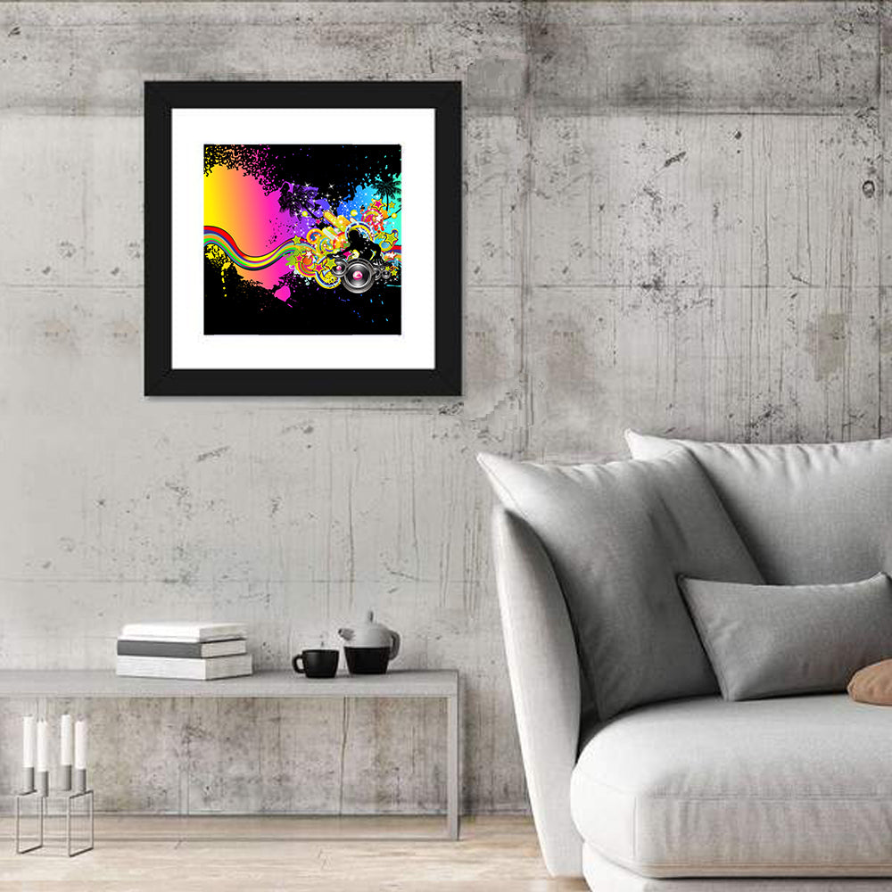 Neon Dj Silhouette Wall Art in a room, square