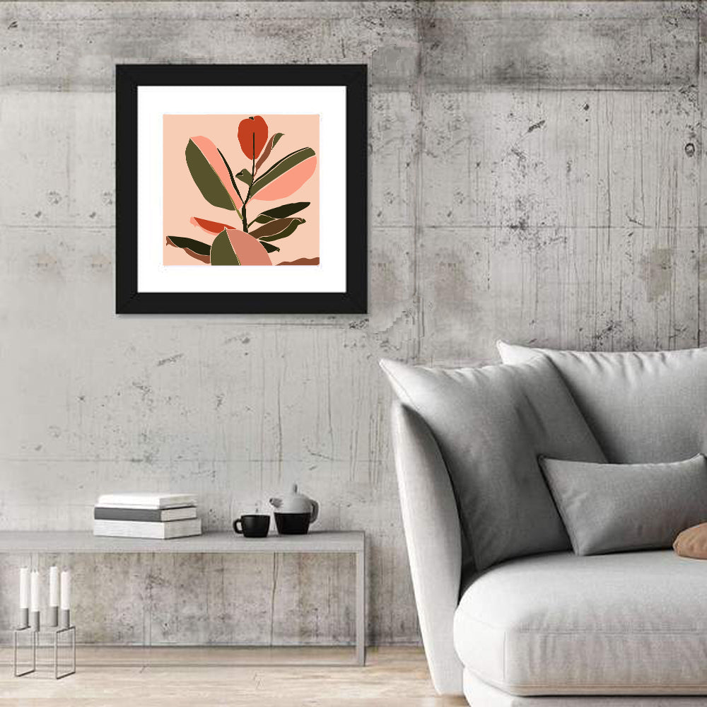 Ficus Leaves Silhouette Wall Art in a room, square
