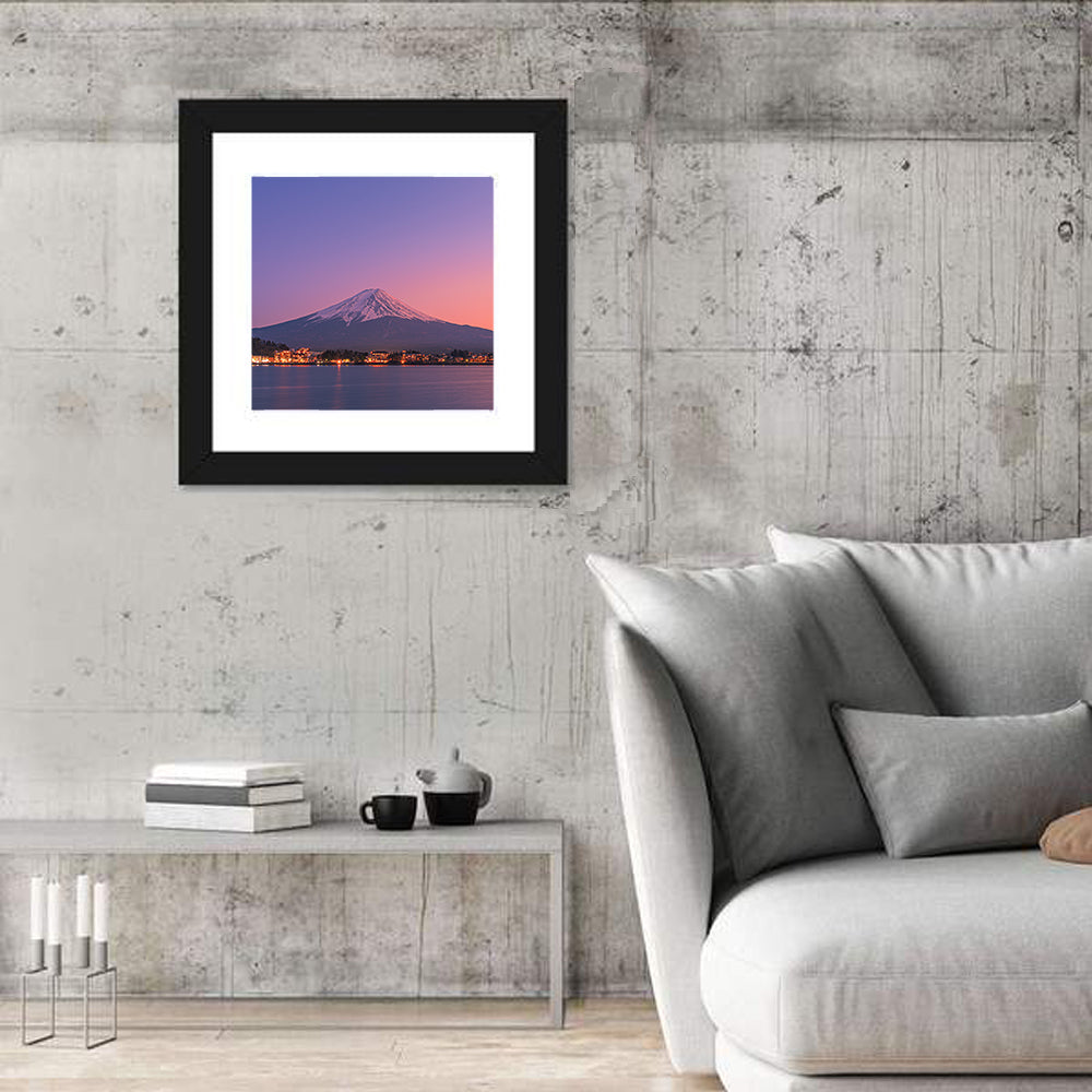 Mount Fuji Over Lake Kawaguchi Wall Art in a room, square
