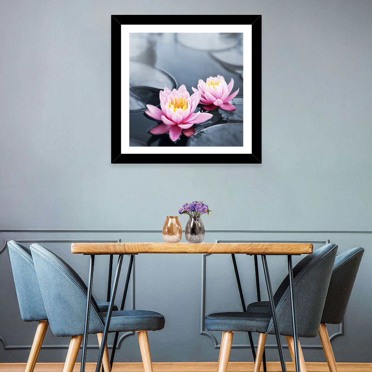 Pink Water Lilies Wall Art in a room, square