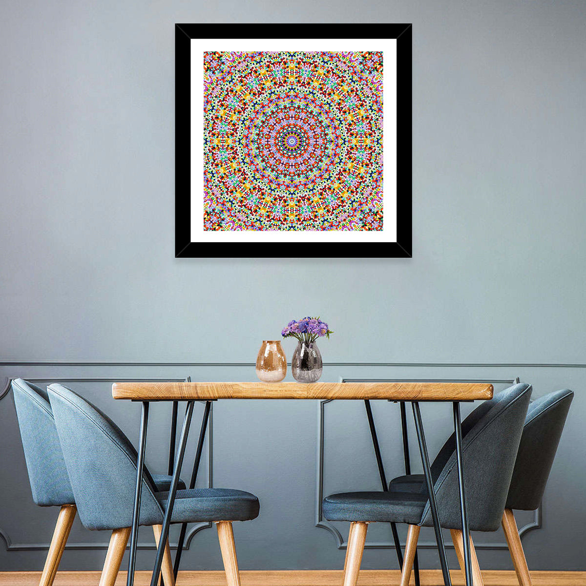 Beaded Kaleidoscope Mandala Wall Art in a room, square