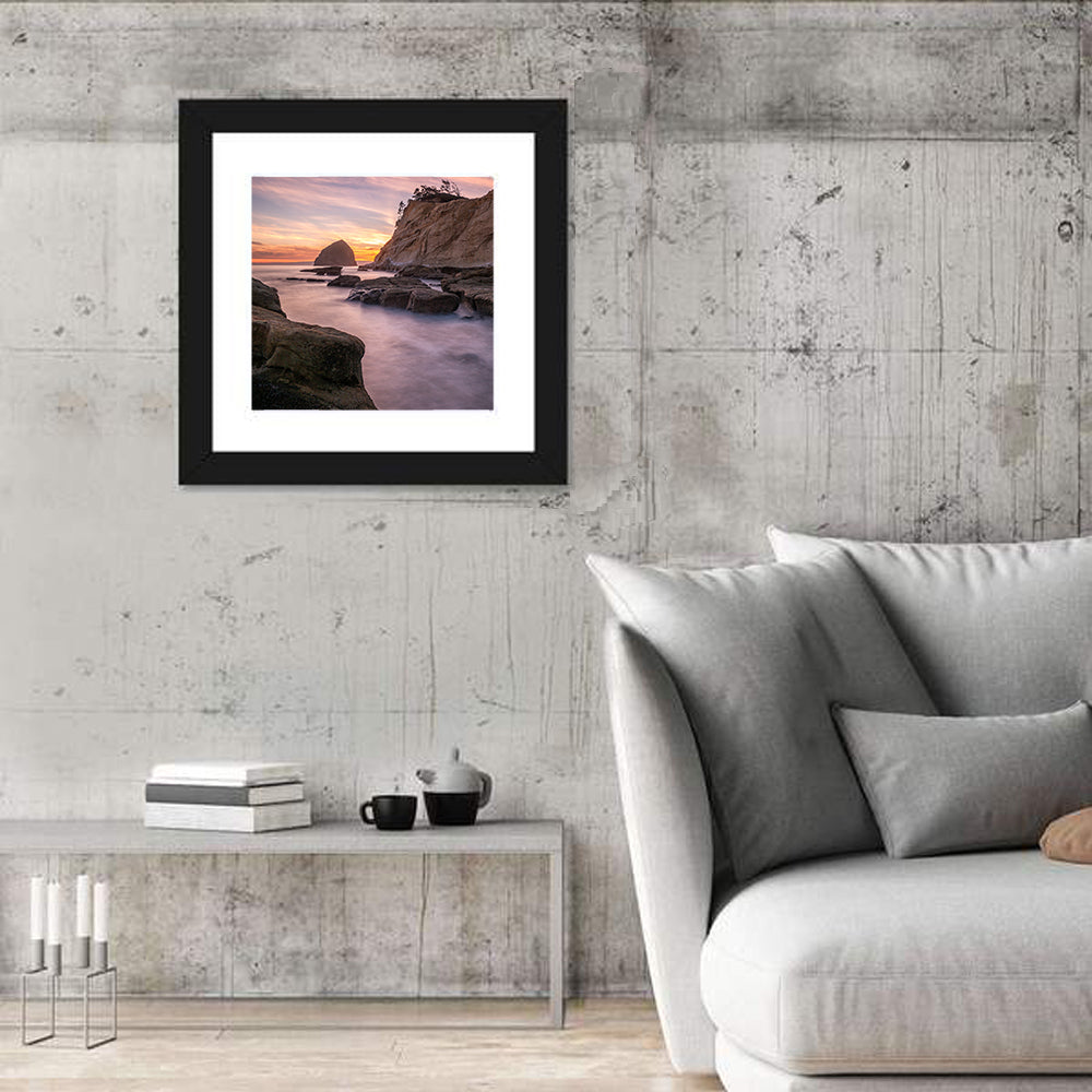 Haystack Rock at Cape Kiwanda Wall Art in a room, square