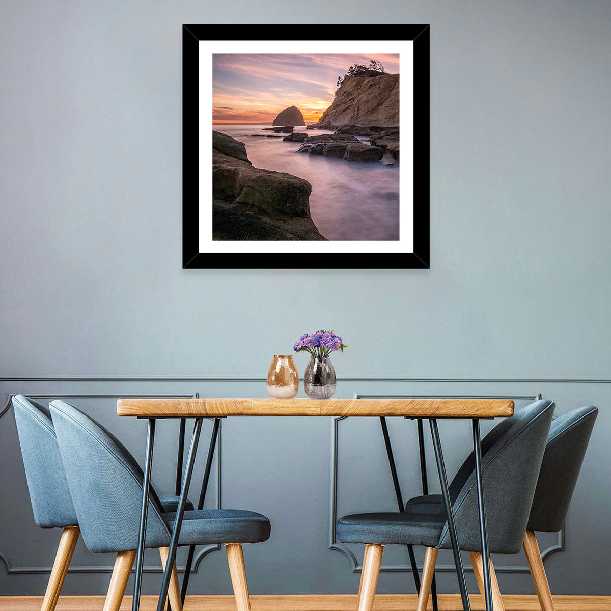 Haystack Rock at Cape Kiwanda Wall Art in a room, square
