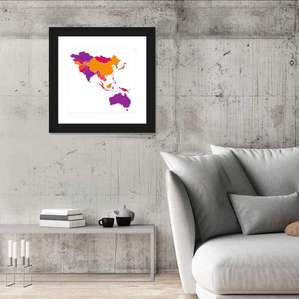 Stylized Asia Pacific Map Wall Art in a room, square