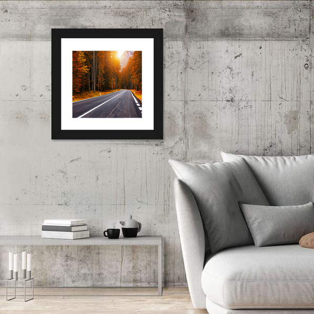 Golden Hour Forest Road Wall Art in a room, square