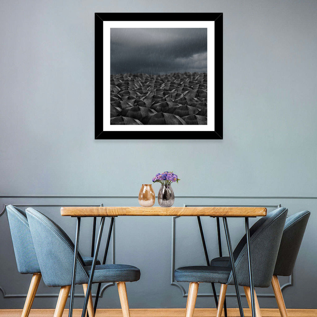 Clustered Umbrellas in Rain Wall Art