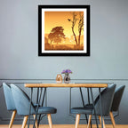 Golden Mist Tree Silhouettes with Crow Wall Art