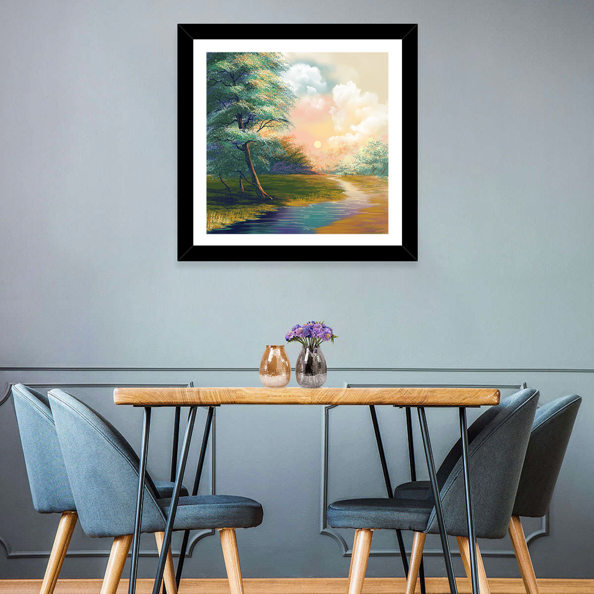 Spring Forest Sunrise Wall Art in a room, square