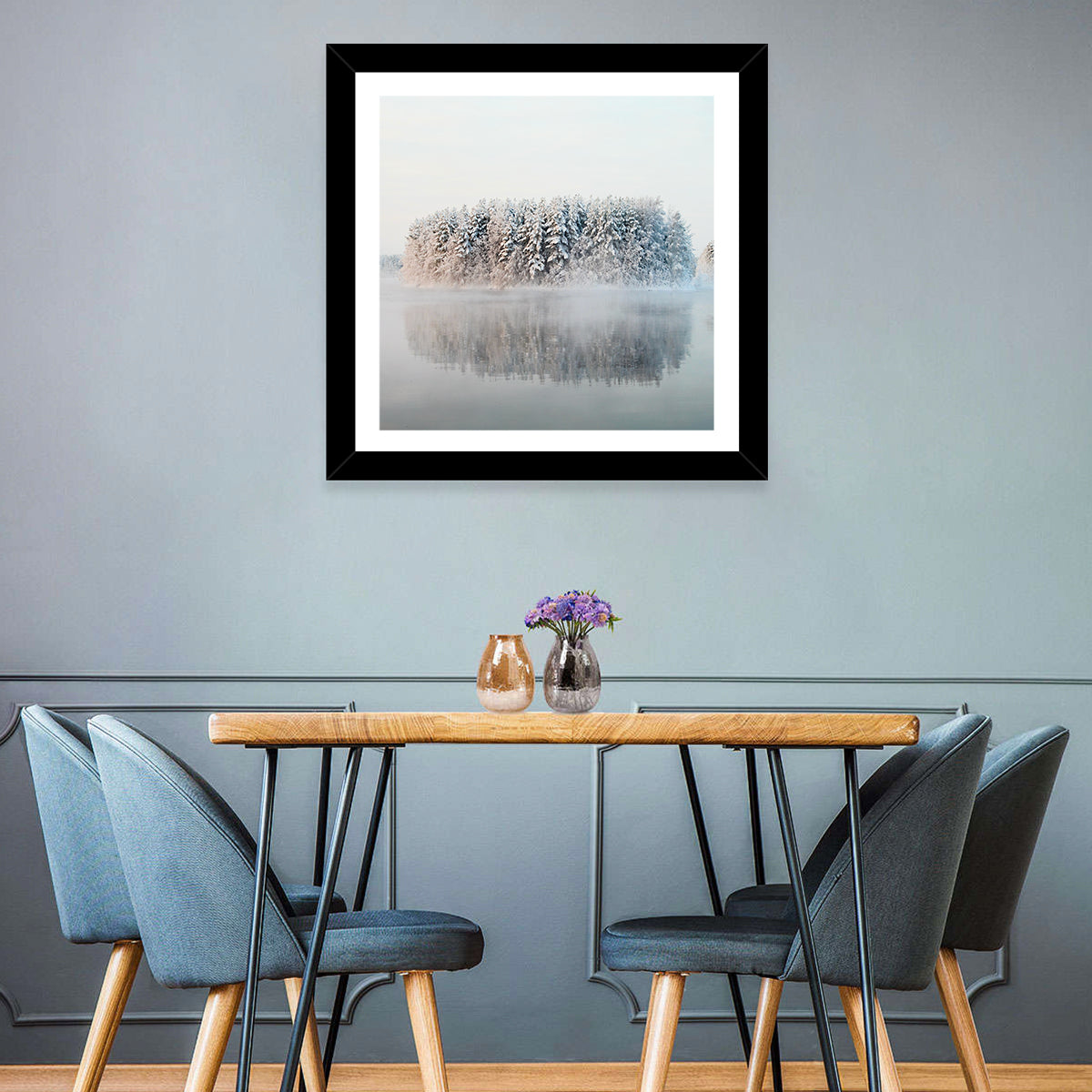 Misty Karelia Lake Wall Art in a room, square