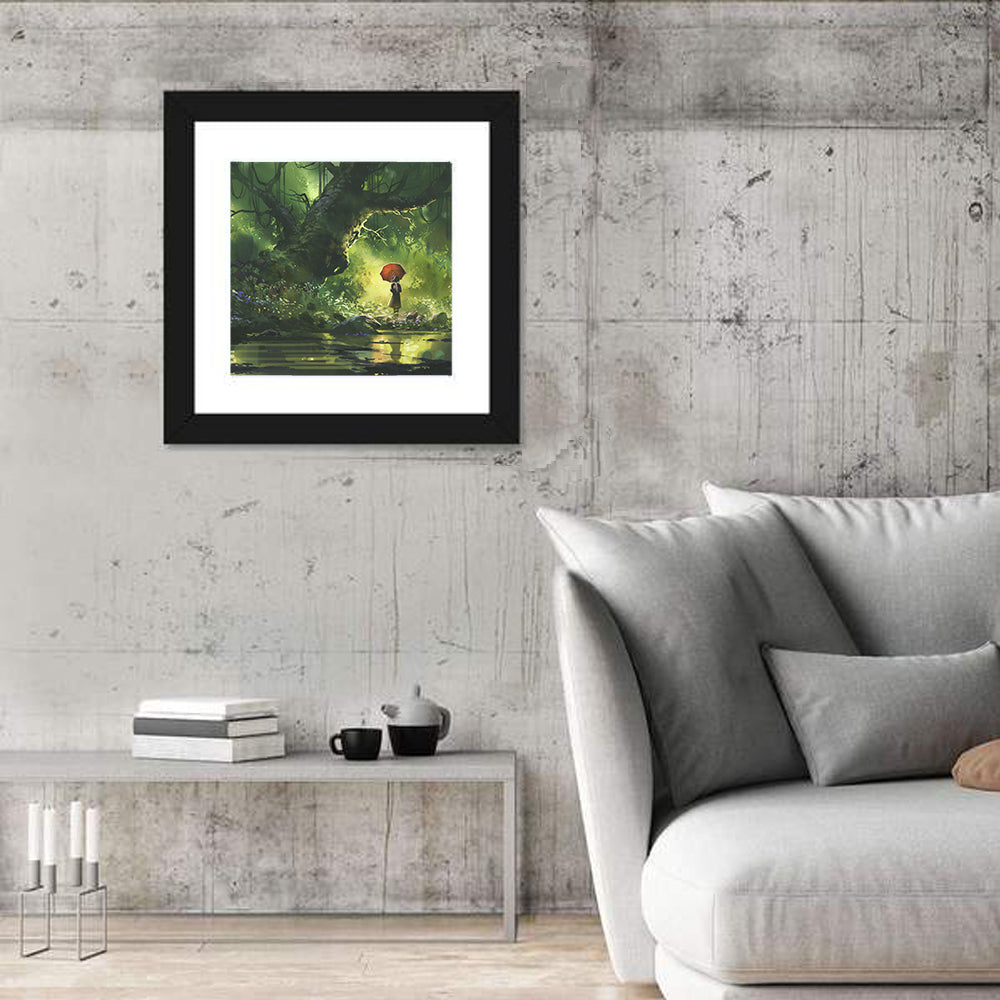 Girl with Umbrella in Mysterious Forest Wall Art