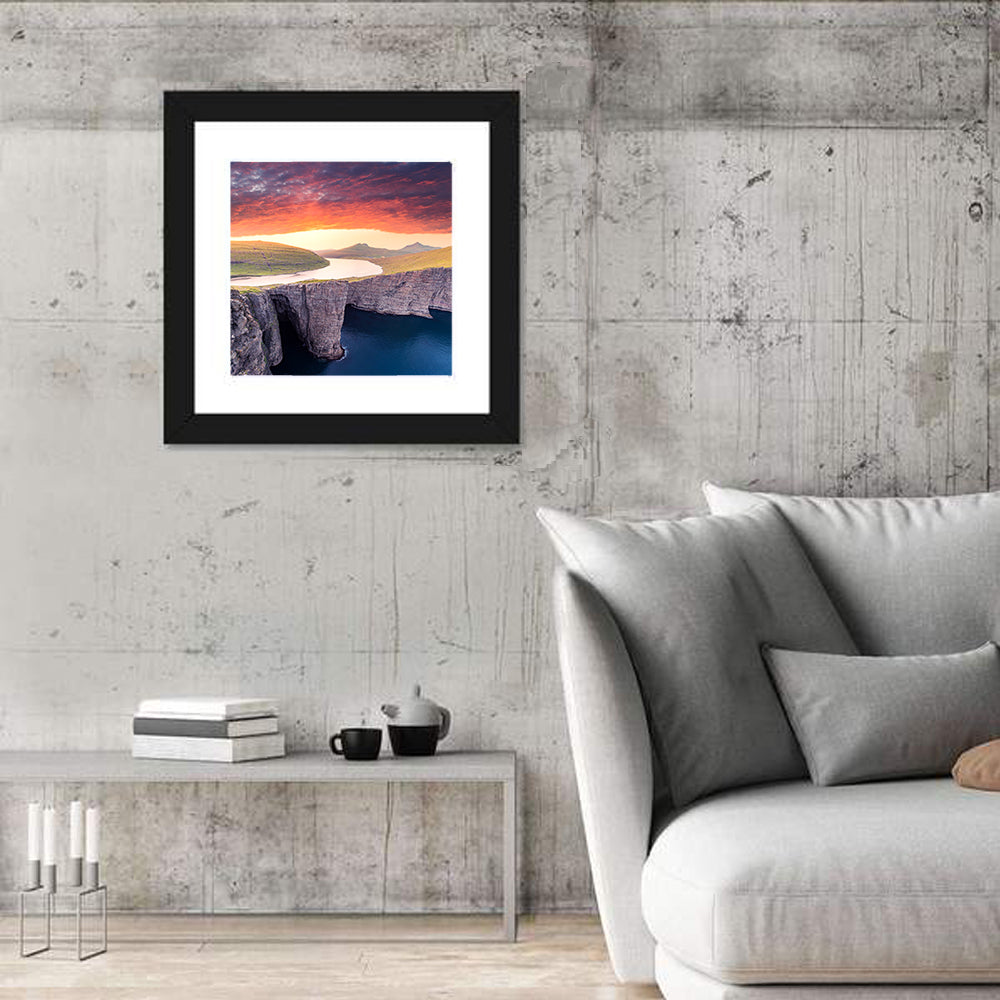 Sørvágsvatn Cliffside Dusk Wall Art in a room, square