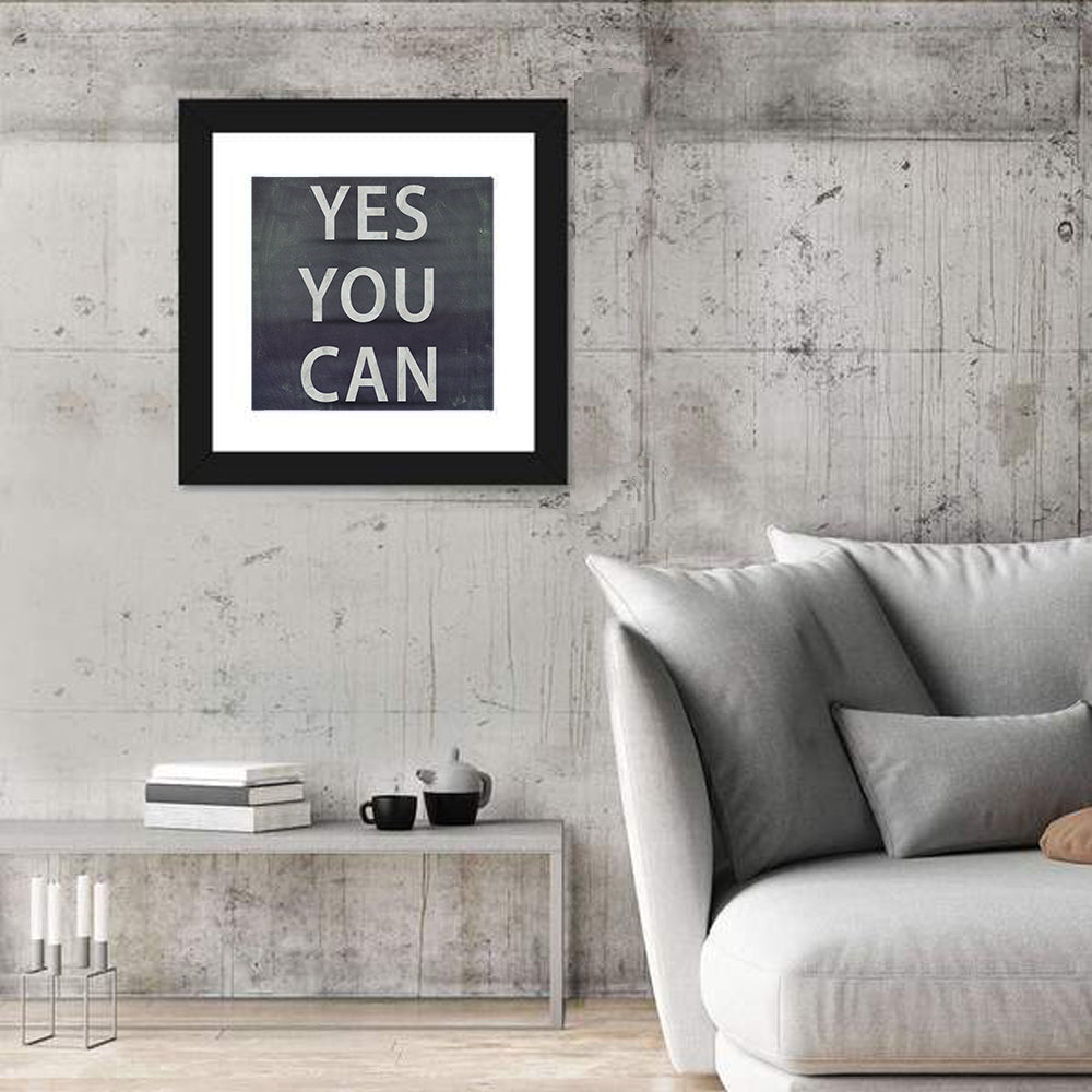 Yes You Can Chalkboard Typography Wall Art in a room, square
