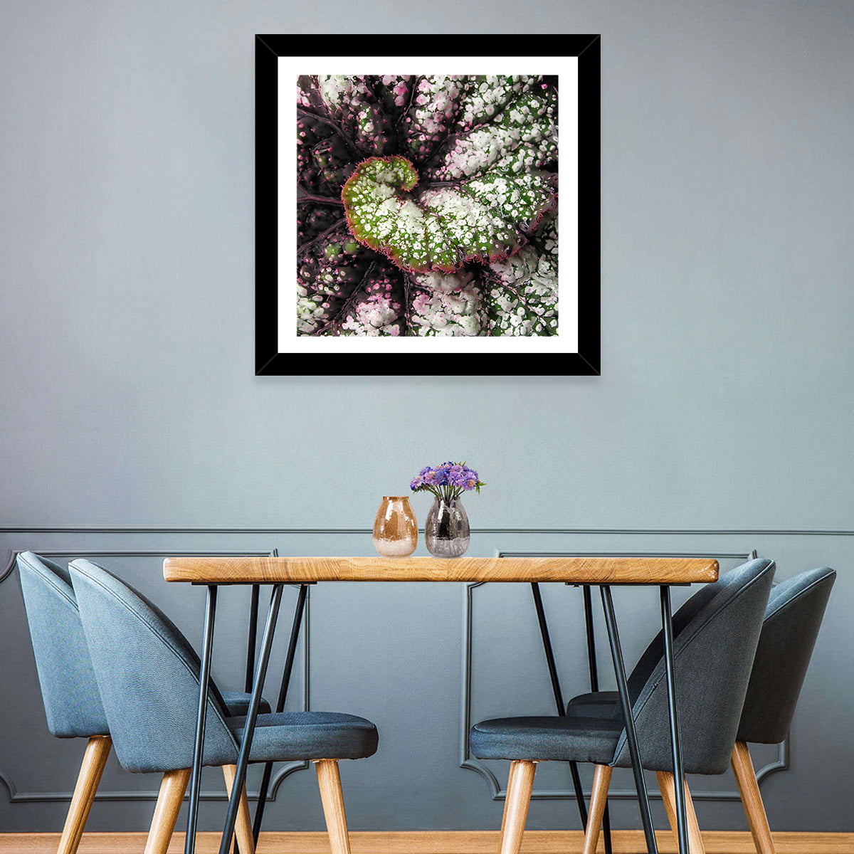 Begonia Leaf Spiral Geometry Wall Art in a room, square