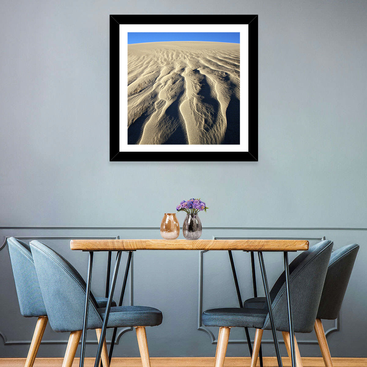 Endless Rippled Sand Dunes Wall Art in a room, square
