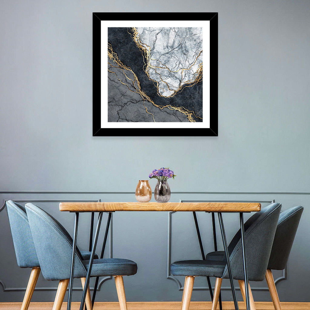 Black Stream Golden Veins Abstract Wall Art