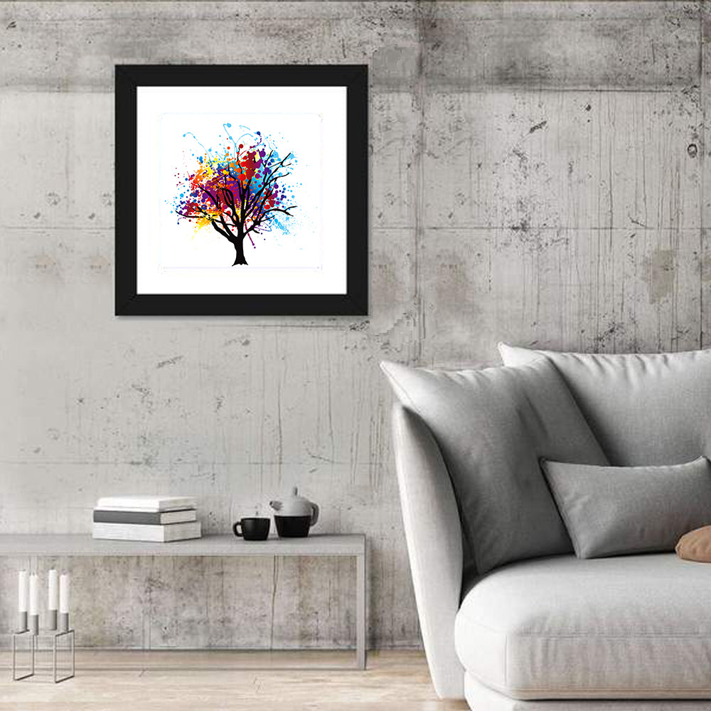 Abstract Splatter Tree Wall Art in a room, square