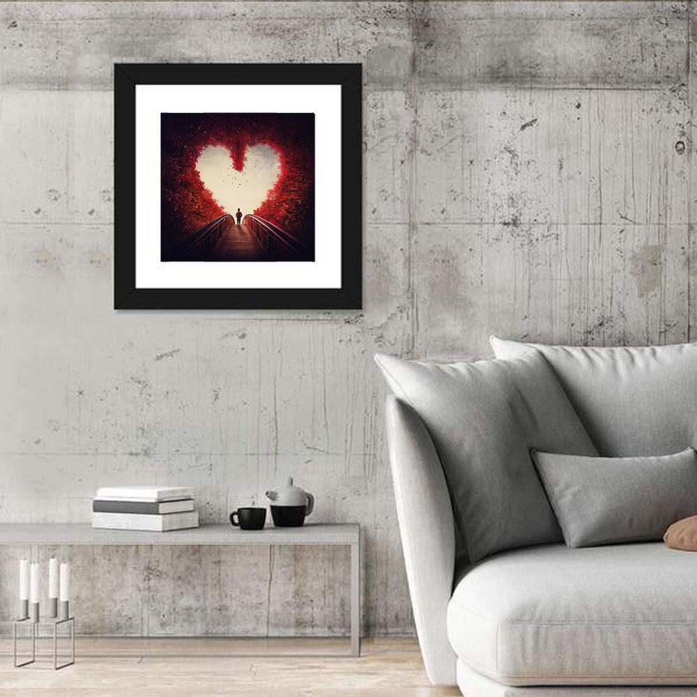 Heart Shaped Forest Path Wall Art in a room, square