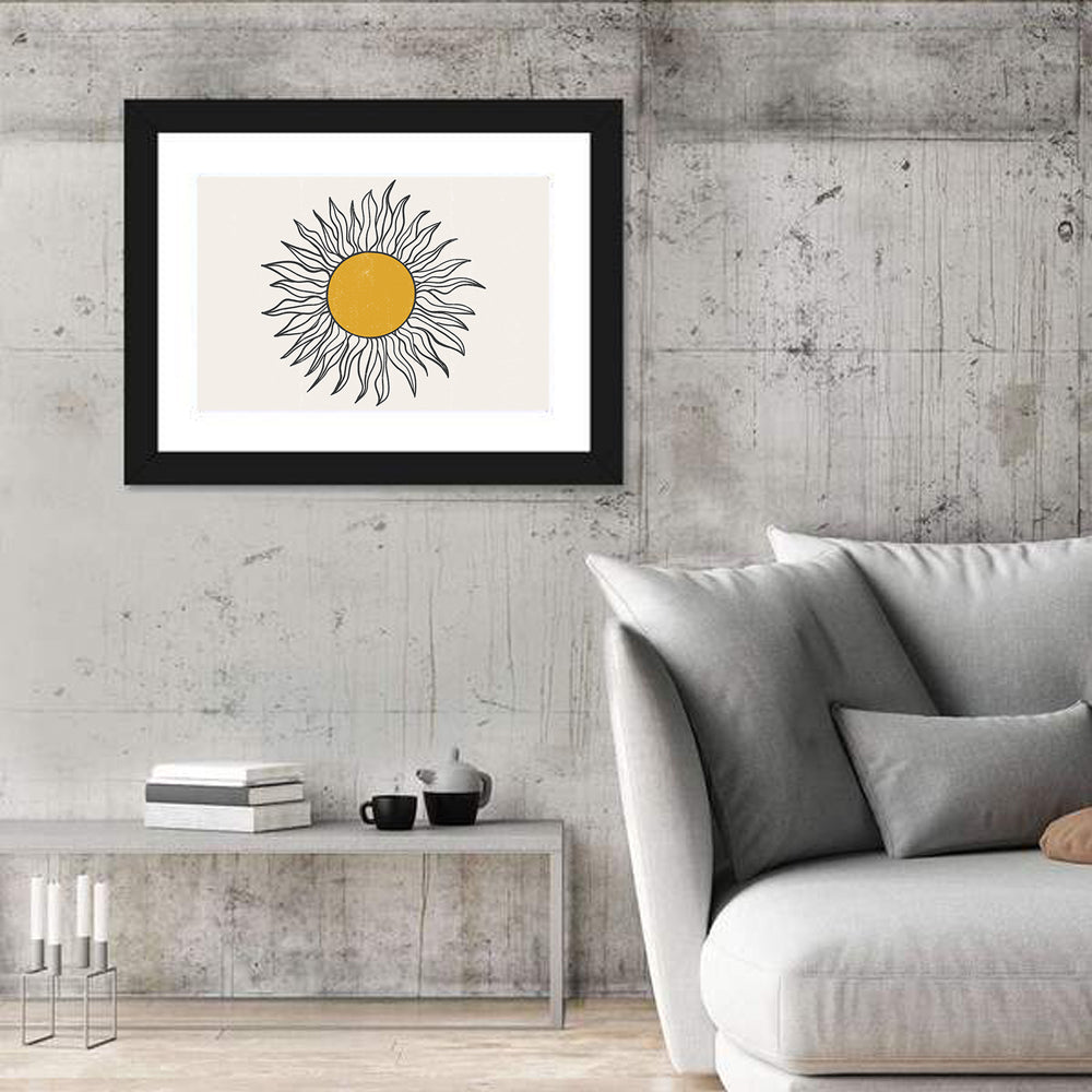 Textured Boho Sun Wall Art in a room, square