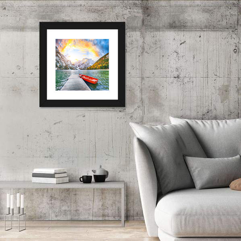 Pier at Lago Di Braies Wall Art in a room, square