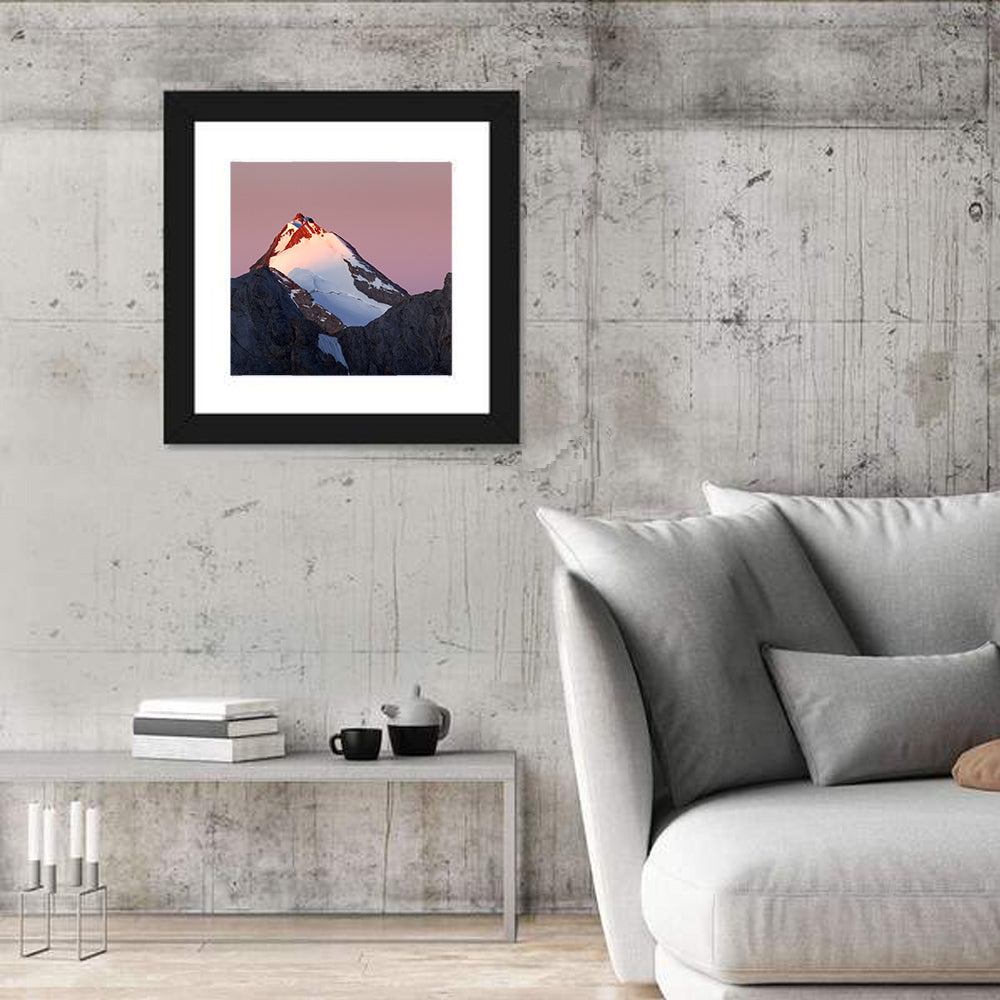 Mount Chimtarga Alpenglow Wall Art in a room, square
