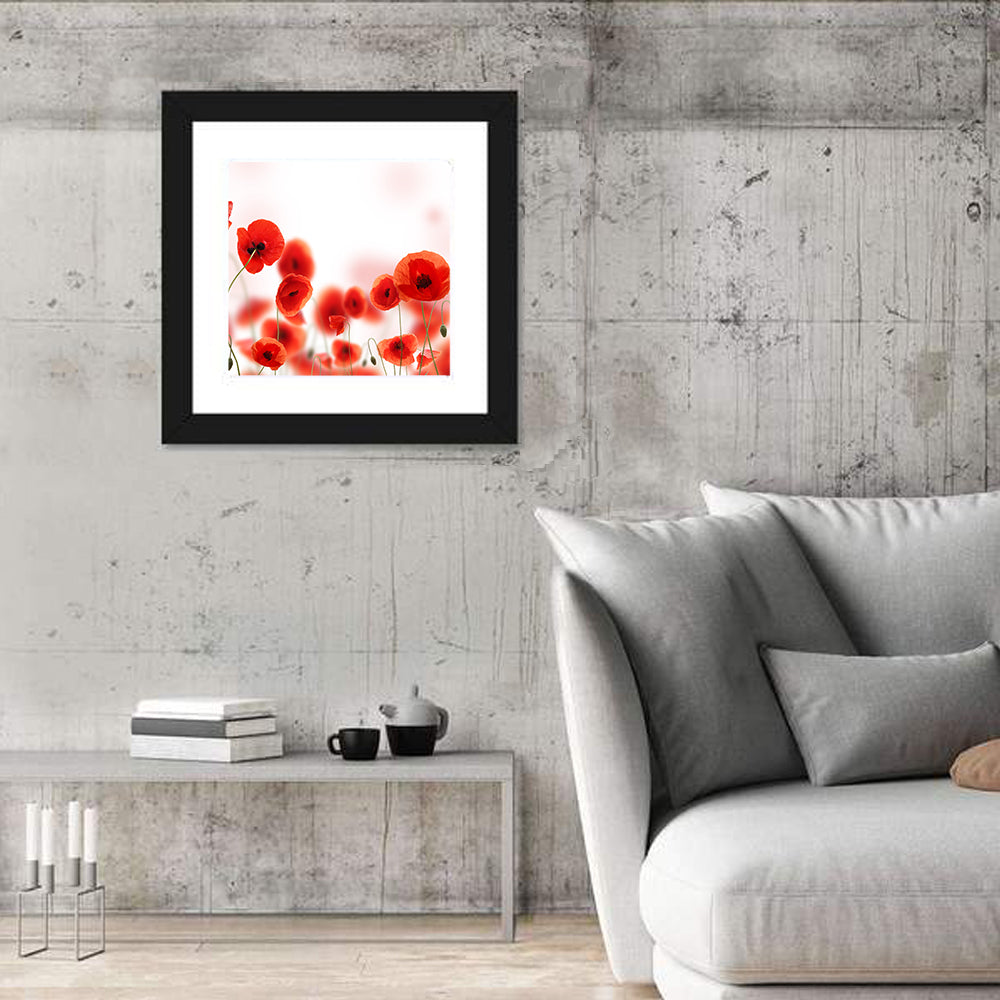 Red Poppy Field Wall Art in a room, square