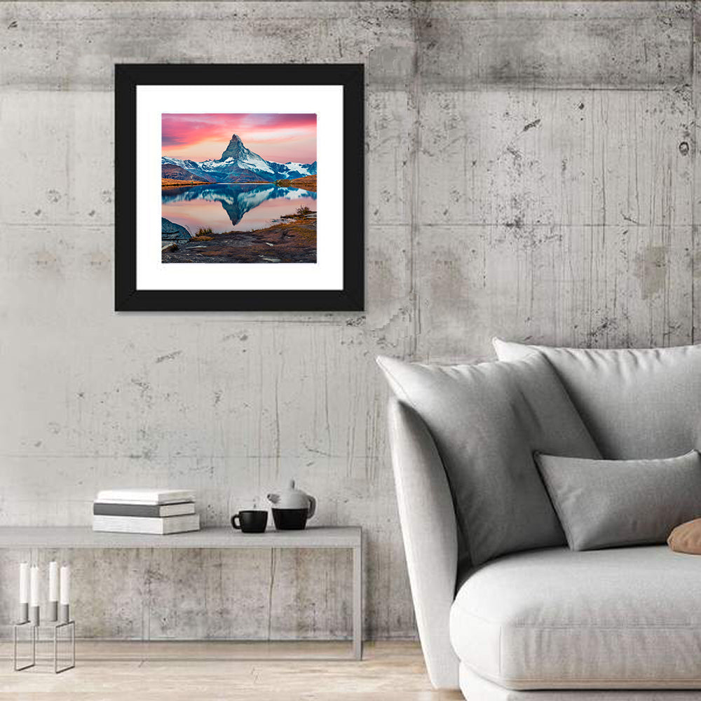 Matterhorn Reflection at Stellisee Wall Art in a room, square